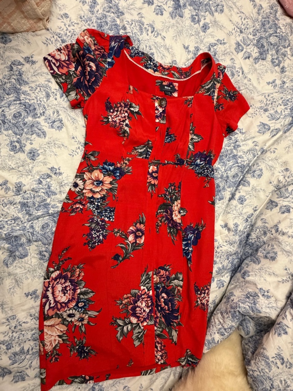 Maeve Red Floral Short-Sleeve Mini Dress